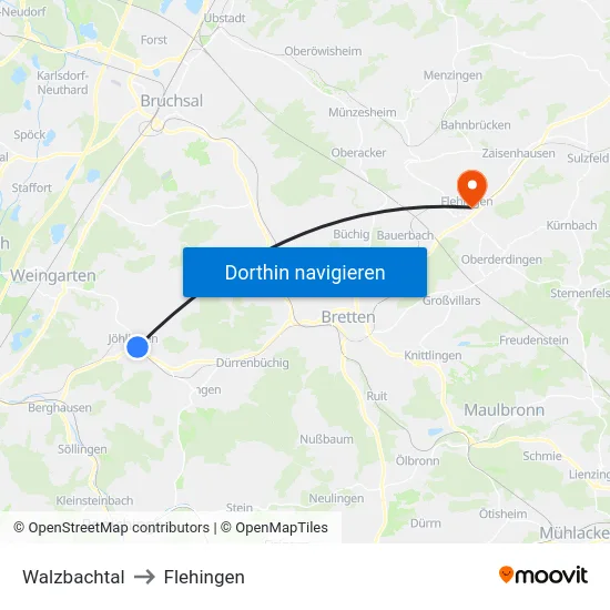 Walzbachtal to Flehingen map