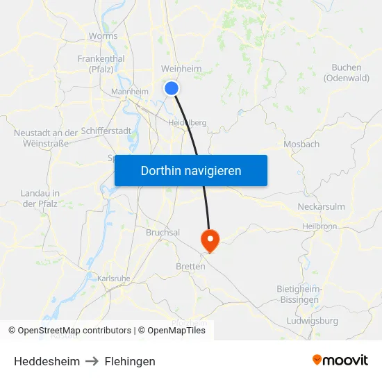 Heddesheim to Flehingen map