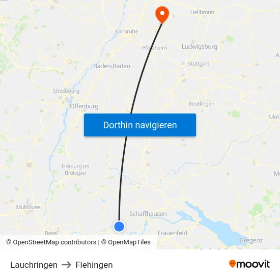 Lauchringen to Flehingen map