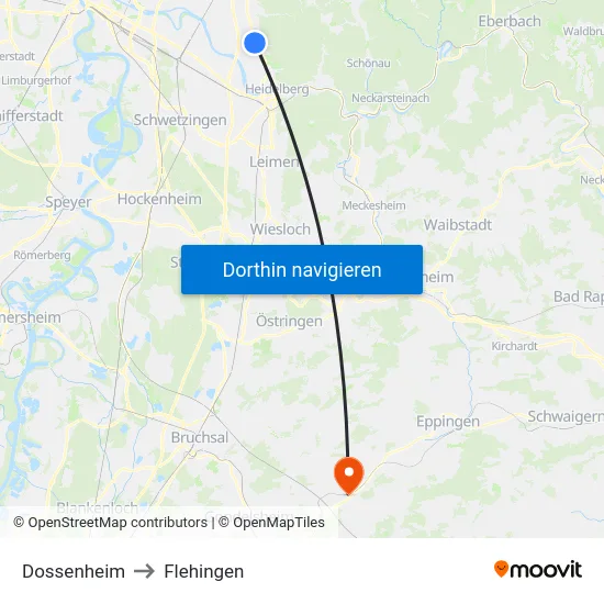 Dossenheim to Flehingen map