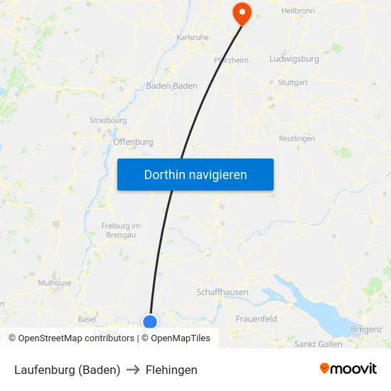 Laufenburg (Baden) to Flehingen map