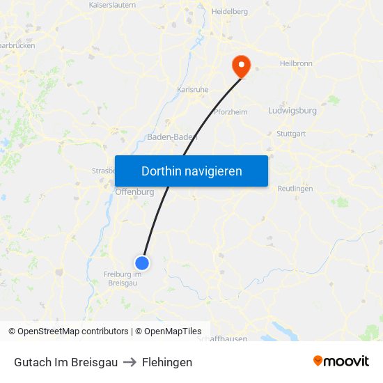 Gutach Im Breisgau to Flehingen map