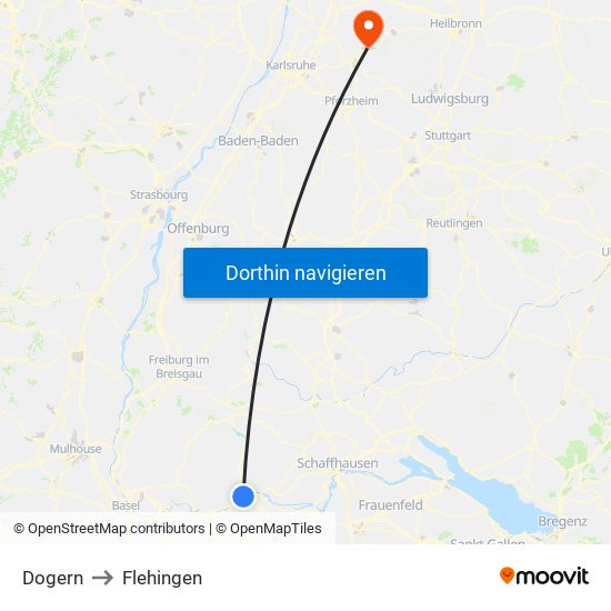 Dogern to Flehingen map