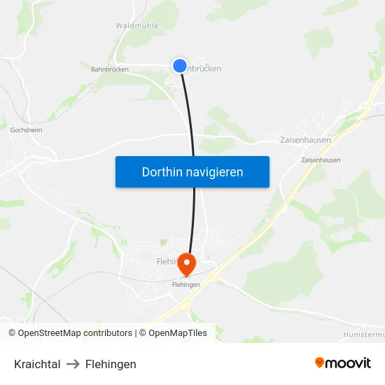 Kraichtal to Flehingen map