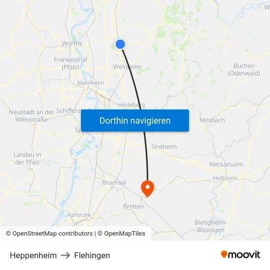 Heppenheim to Flehingen map