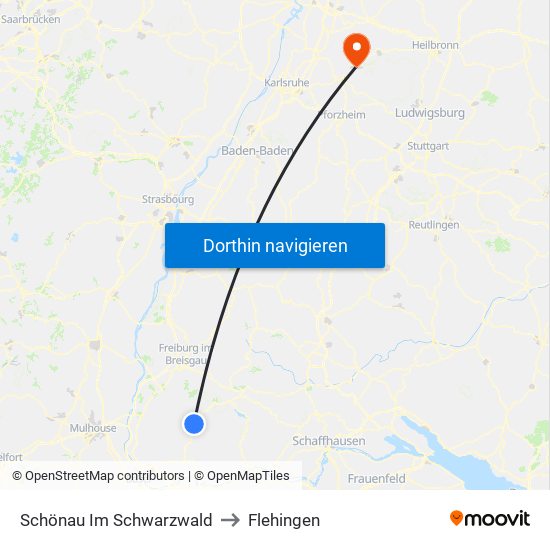 Schönau Im Schwarzwald to Flehingen map