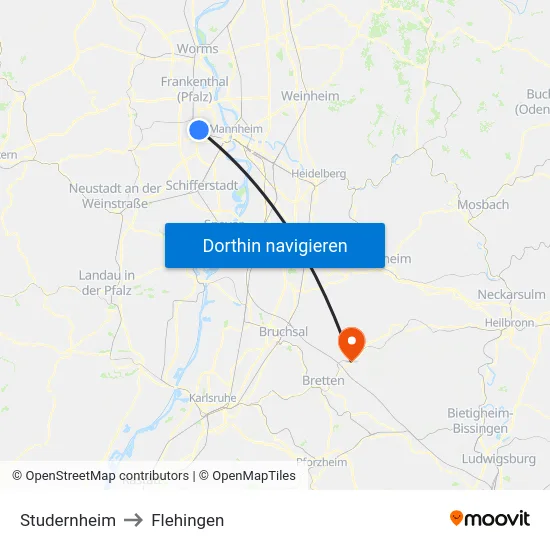 Studernheim to Flehingen map