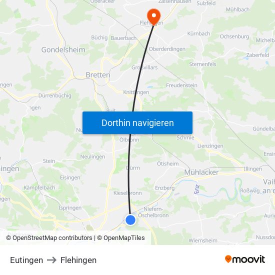 Eutingen to Flehingen map