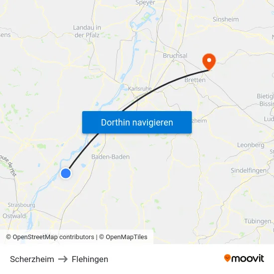 Scherzheim to Flehingen map