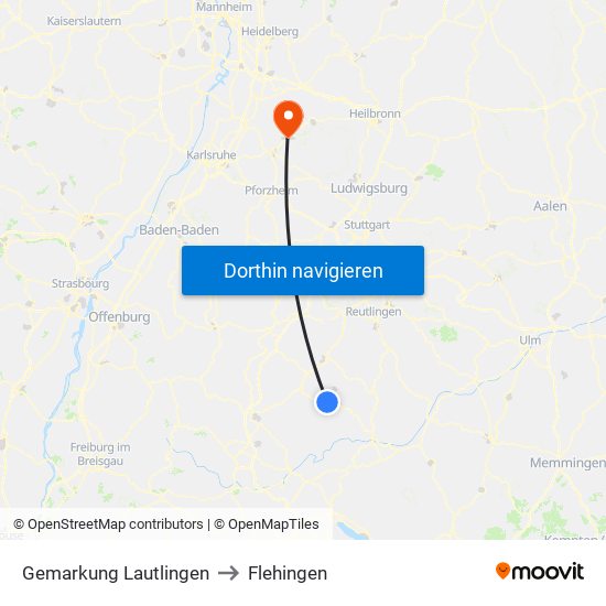 Gemarkung Lautlingen to Flehingen map