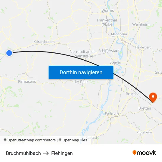 Bruchmühlbach to Flehingen map