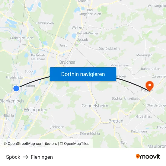 Spöck to Flehingen map