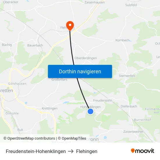 Freudenstein-Hohenklingen to Flehingen map