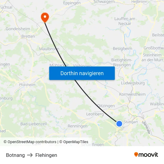 Botnang to Flehingen map