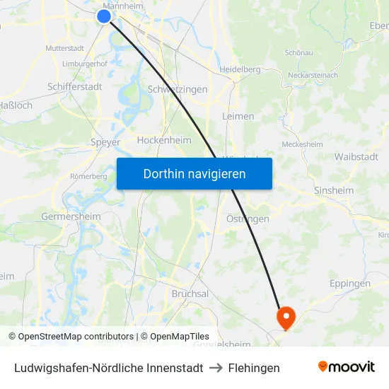 Ludwigshafen-Nördliche Innenstadt to Flehingen map