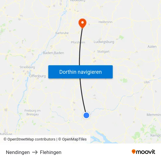 Nendingen to Flehingen map