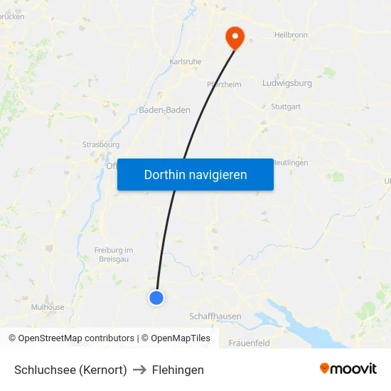 Schluchsee (Kernort) to Flehingen map