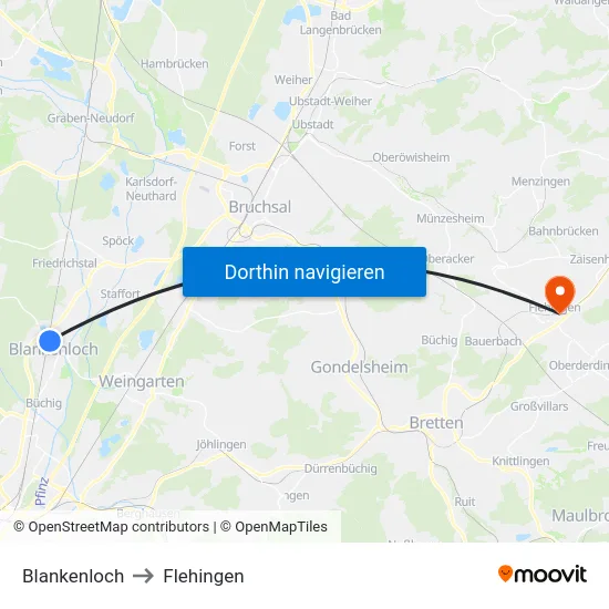 Blankenloch to Flehingen map