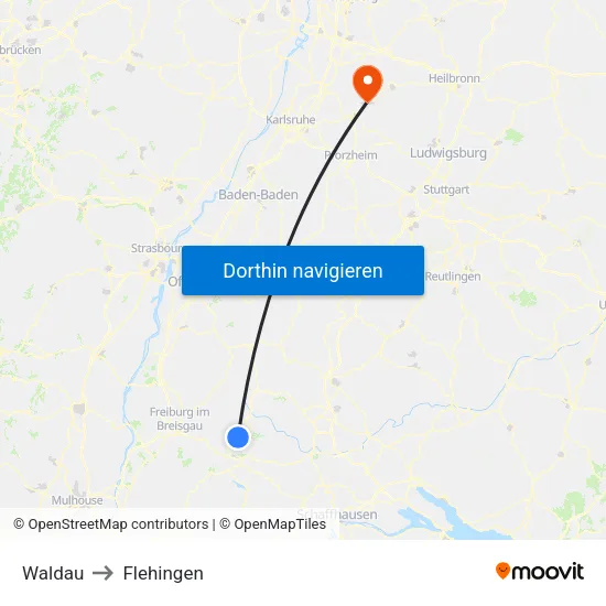 Waldau to Flehingen map