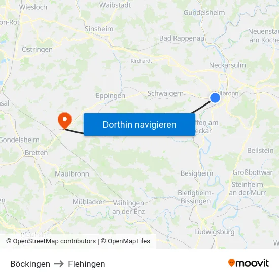 Böckingen to Flehingen map