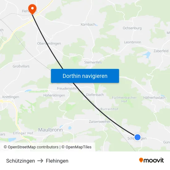 Schützingen to Flehingen map