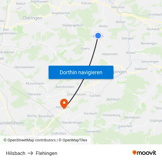Hilsbach to Flehingen map
