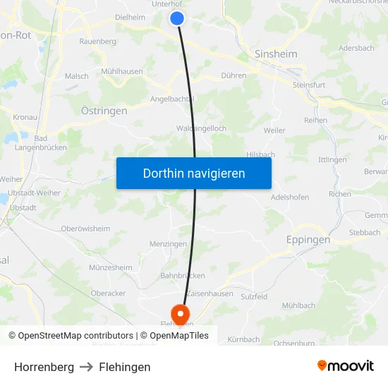 Horrenberg to Flehingen map