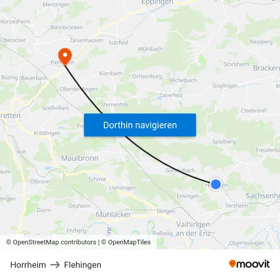 Horrheim to Flehingen map