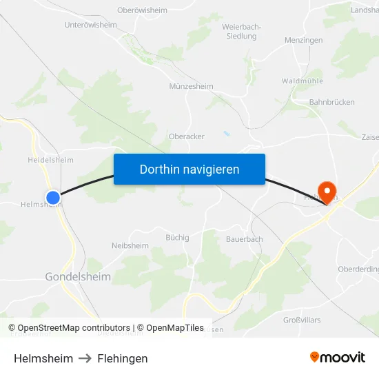 Helmsheim to Flehingen map