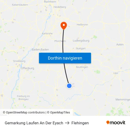 Gemarkung Laufen An Der Eyach to Flehingen map