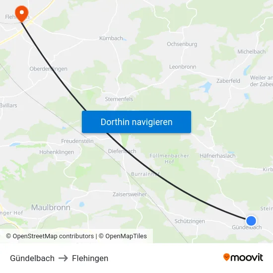 Gündelbach to Flehingen map