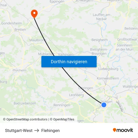 Stuttgart-West to Flehingen map