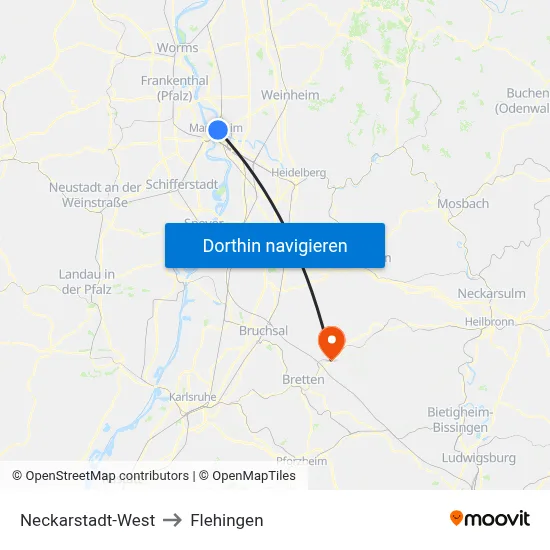 Neckarstadt-West to Flehingen map
