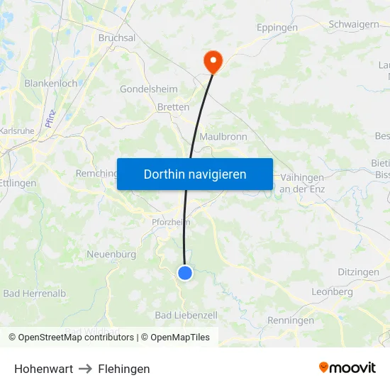 Hohenwart to Flehingen map