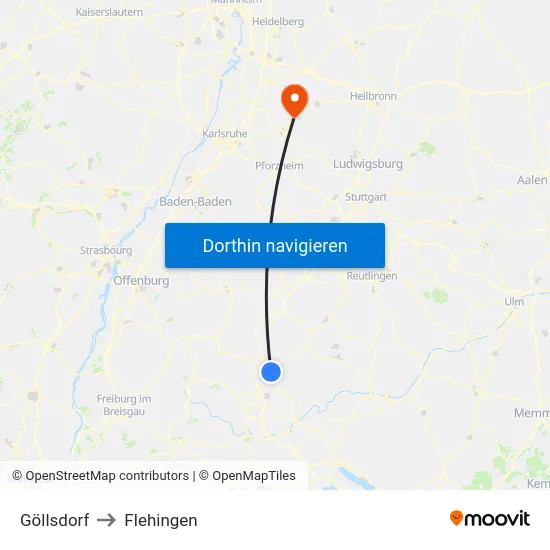 Göllsdorf to Flehingen map