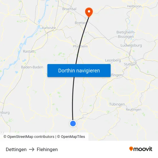 Dettingen to Flehingen map