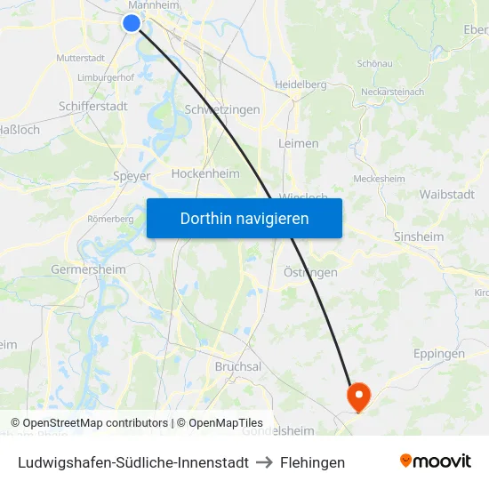 Ludwigshafen-Südliche-Innenstadt to Flehingen map