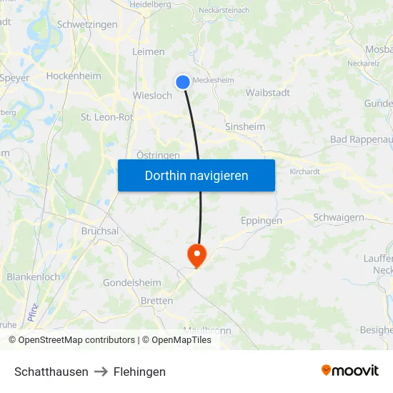 Schatthausen to Flehingen map