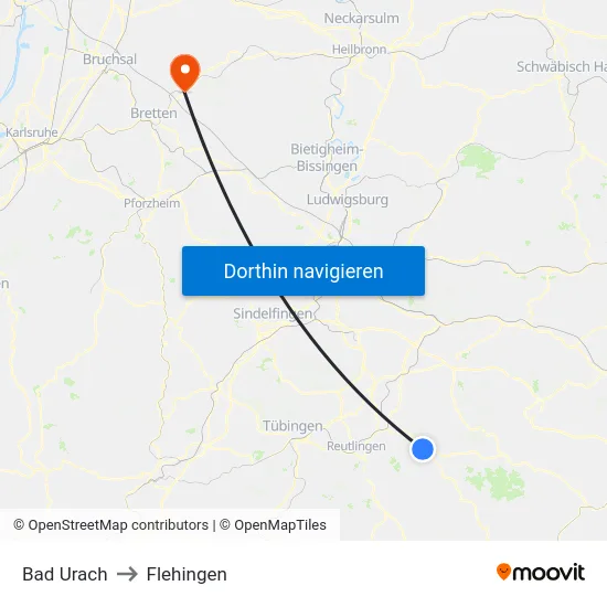 Bad Urach to Flehingen map