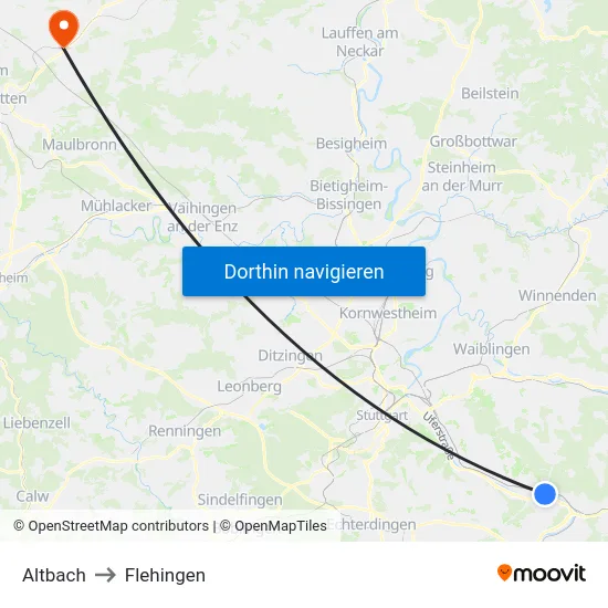 Altbach to Flehingen map