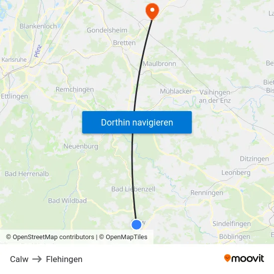 Calw to Flehingen map