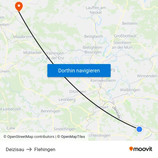 Deizisau to Flehingen map
