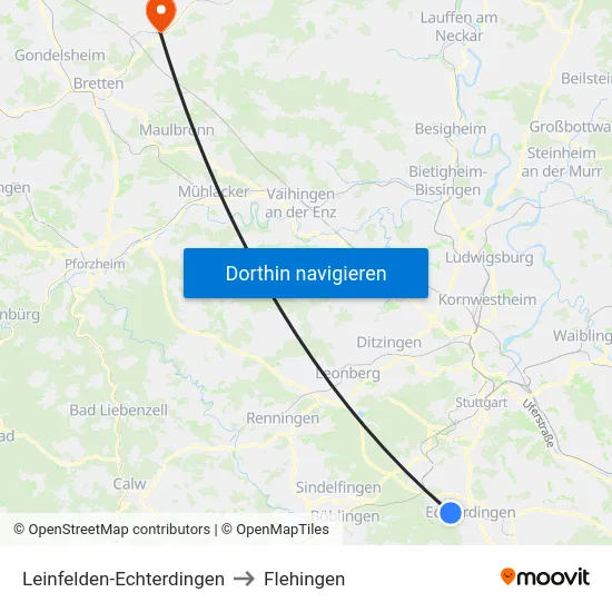Leinfelden-Echterdingen to Flehingen map
