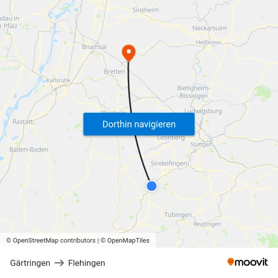Gärtringen to Flehingen map