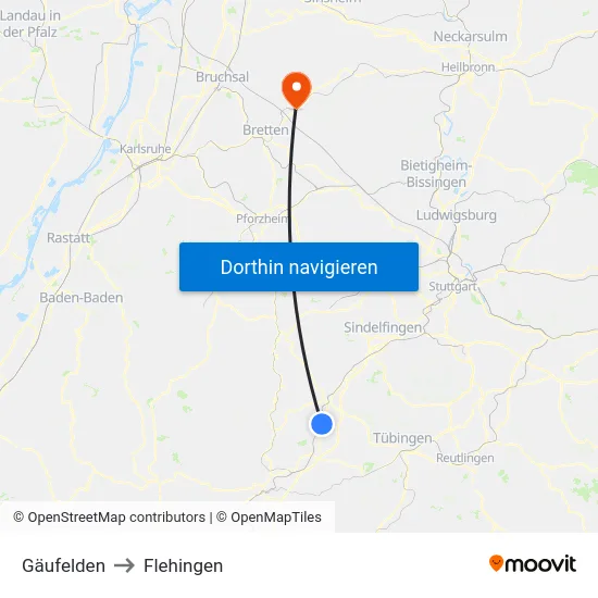 Gäufelden to Flehingen map