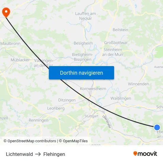 Lichtenwald to Flehingen map