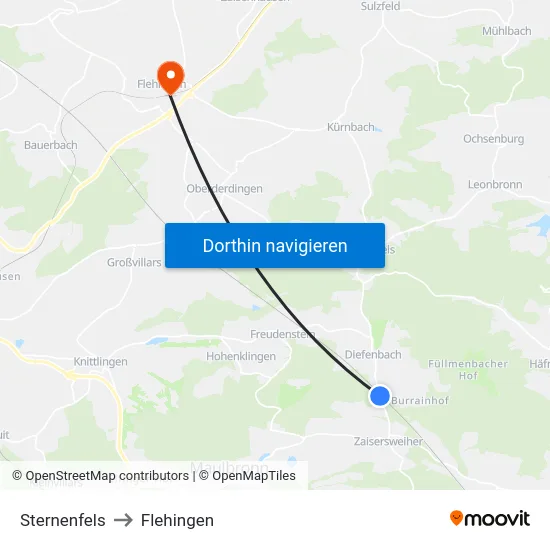 Sternenfels to Flehingen map