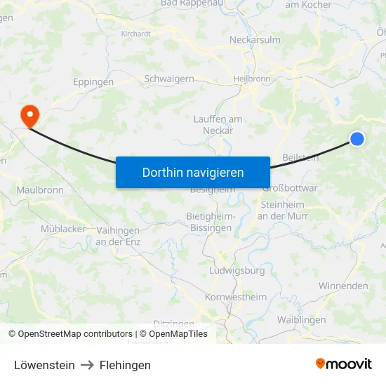 Löwenstein to Flehingen map