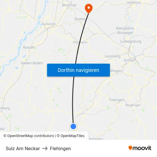 Sulz Am Neckar to Flehingen map