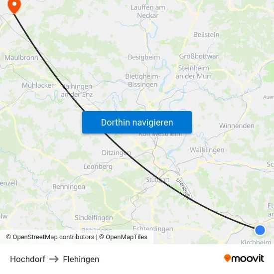 Hochdorf to Flehingen map